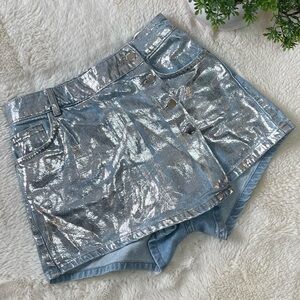 Zara Women’s Metallic Silver Denim Skort – Size S